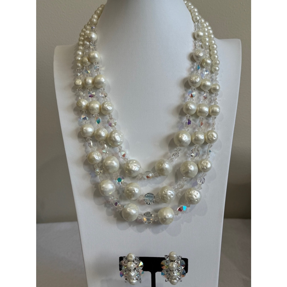 Unbranded antique vintage White fashion Pearl crystal bead Necklace Earrings Set